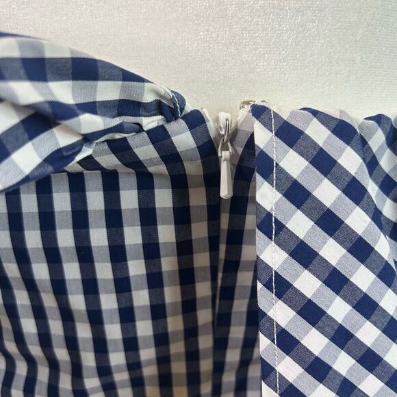 Boston Proper Off Shoulder‎ Gingham Peplum Top Size 8 Navy Preppy Country Ruffle - Picture 5 of 10